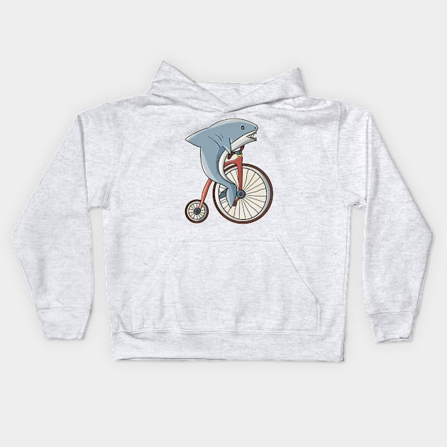 Shark On A Bike Kids Hoodie by nonbeenarydesigns